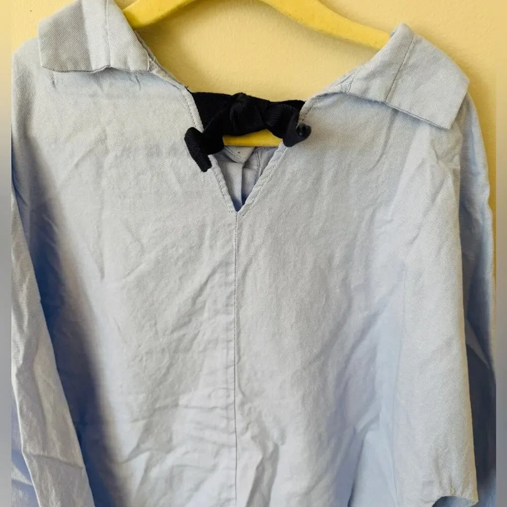 ZARA GIRLS Light Blue Button-Down Cotton Shirt with Bows Size M